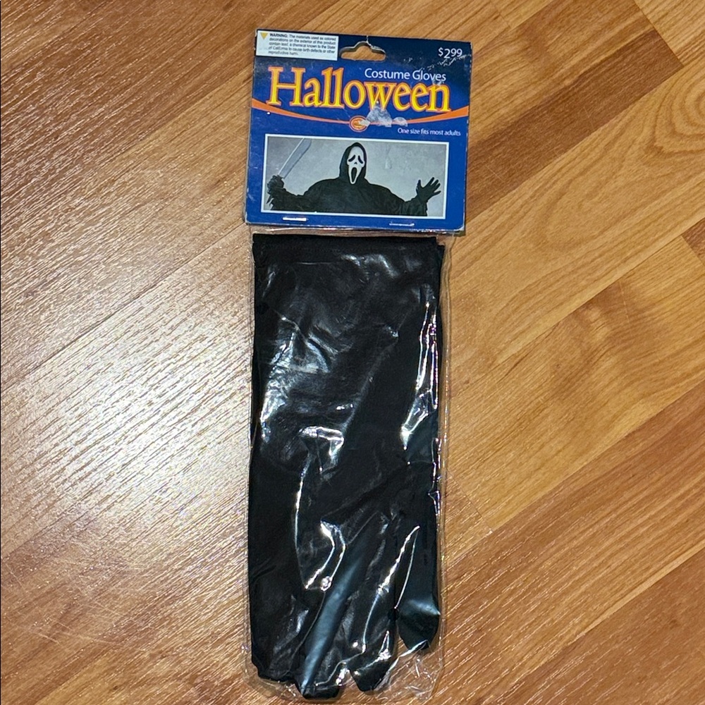 New 1990s Pair of Black Costume Gloves Halloween Ghostface Cosplay Wrist Length